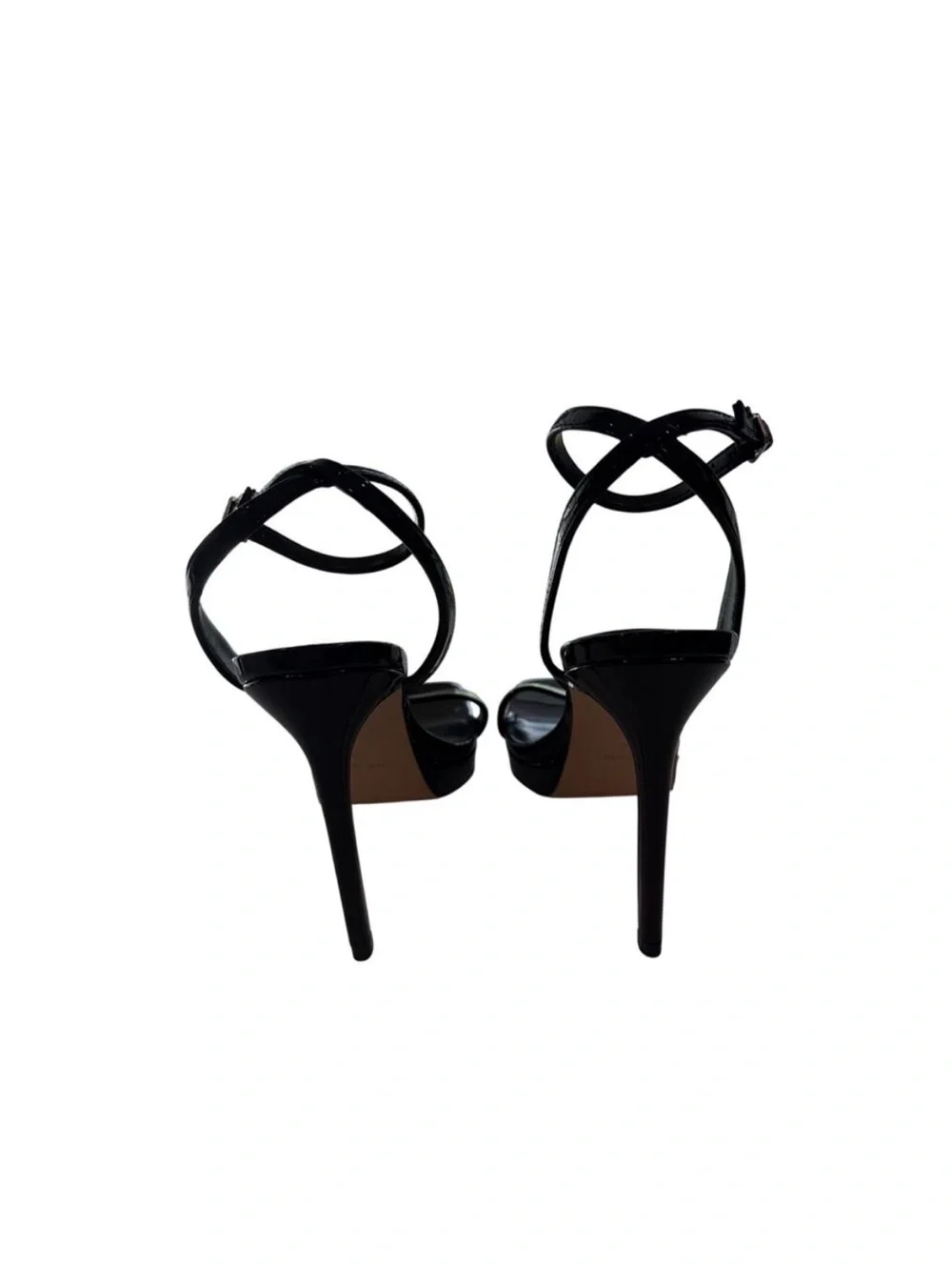 ✨ NINE WEST Zadie Black Patent T-Strap Stiletto Heels Ankle Strap 7M VGUC 🖤